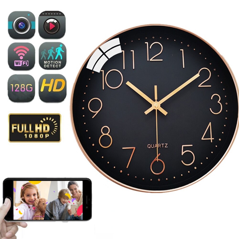 1080P HD Mini Wireless WIFI Wall Clock Camera Home Security
