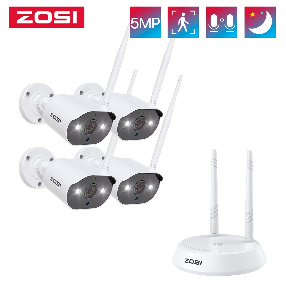 ZOSI W4 Pro 3MP WiFi System 8CH 2K Surveillance NVR 4pcs 3MP HD IP Camera  with Spotlight,2-Way Audio Wireless Security CCTV Kit